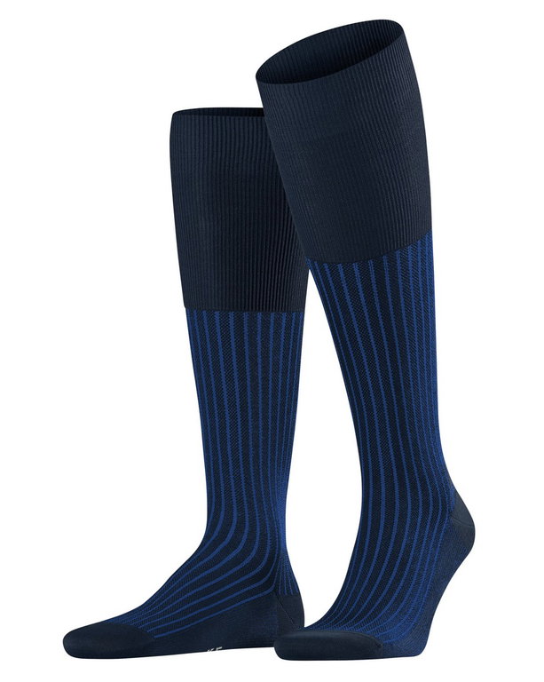 Falke Tagessocke Oxford Stripe Kniestrümpfe (Business-Kniestrumpf, feines Maschenbild) spaceblau Herren - 1 Paar