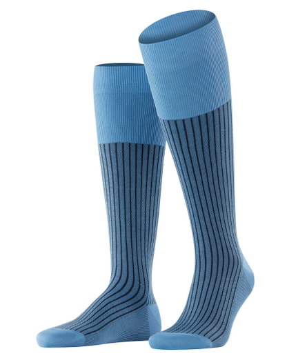 Falke Tagessocke Oxford Stripe Kniestrümpfe (Business-Kniestrumpf, feines Maschenbild) blau Herren - 1 Paar