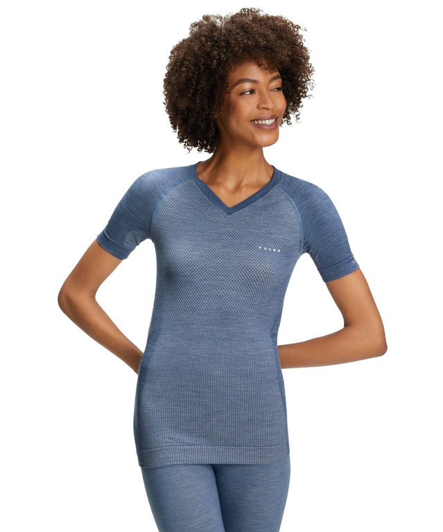 Falke Funktionsunterwäsche Kurzarmshirt Wool Tech Light (feinste Merinowolle) blau Damen