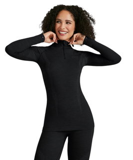Falke Funktionsunterwäsche Langarmshirt Wool-Tech Half-Zip (hervorragendes Feuchtigkeitsmanagement) schwarz Damen