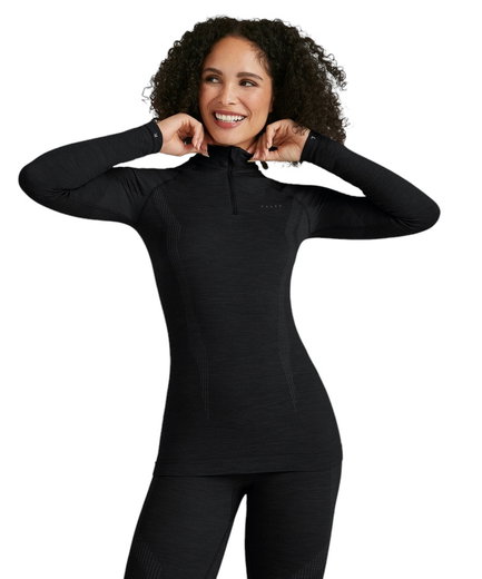 Falke Funktionsunterwäsche Langarmshirt Wool-Tech Half-Zip (hervorragendes Feuchtigkeitsmanagement) schwarz Damen