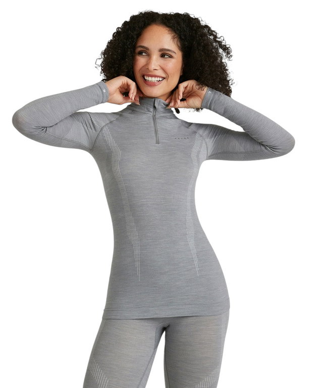 Falke Funktionsunterwäsche Langarmshirt Wool-Tech Half-Zip (hervorragendes Feuchtigkeitsmanagement) grau Damen