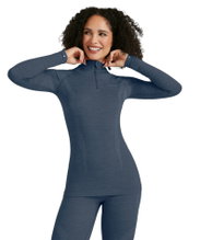 Falke Funktionsunterwäsche Langarmshirt Wool-Tech Half-Zip (hervorragendes Feuchtigkeitsmanagement) blau Damen