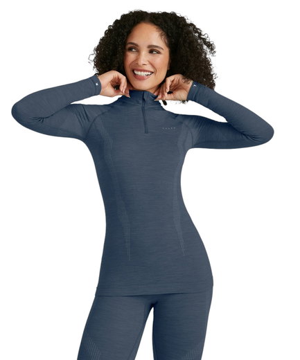 Falke Functional Underwear Long Sleeve Shirt Wool-Tech Half-Zip (excellent moisture management) blue Ladies