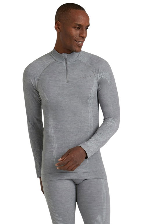Falke Funktionsunterwäsche Langarmshirt Wool-Tech Half-Zip (hervorragendes Feuchtigkeitsmanagement) grau Herren