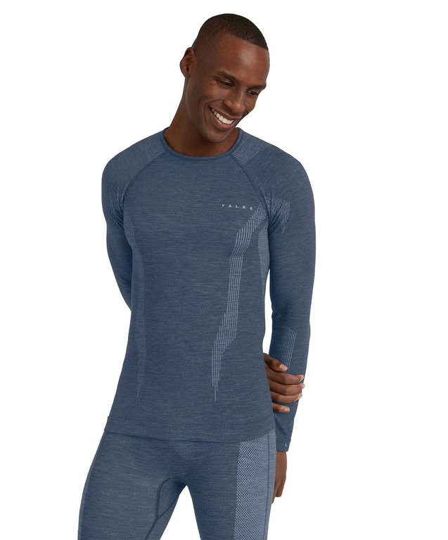 Falke Funktionsunterwäsche Langarmshirt Wool-Tech (hervorragendes Feuchtigkeitsmanagement) blau Herren