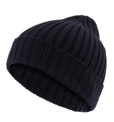Falke Czapka Beanie Unisex - Wełna merino, struktura prążkowana, złożona - granatowy - 1 sztuka