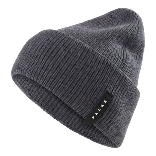 Falke Strickmütze (Beanie) - Merinowolle, Rippenstruktur - dunkelgrau - 1 Stück