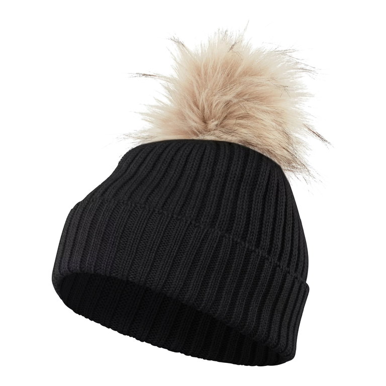 Falke Wintermütze (Bommel) - Schurwolle, Rippenstruktur - schwarz - 1 Stück
