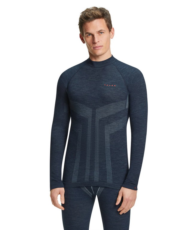 Falke Funktionsunterwäsche Langarmshirt Wool-Tech (feinste Merinowolle, hohe Bewegungsfreiheit) spaceblau Herren