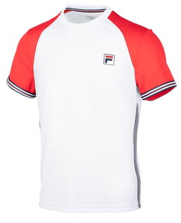 Fila Tennis-Tshirt Alfie (100% Polyester, 3-Streifen) weiss/rot Herren