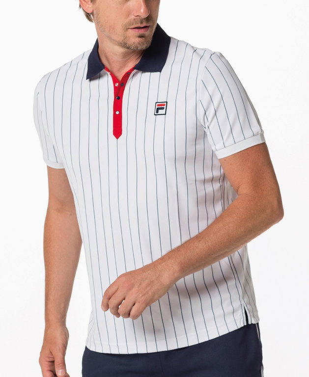 Fila Tennis-Polo Stripes (100% Polyester) weiss/navy/rot Herren