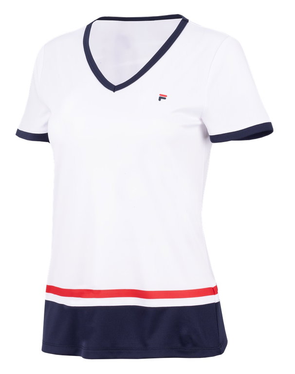Fila Tennis-Shirt Elisabeth (V-Ausschnitt) weiss/navyblau Damen