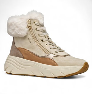 Geox winter shoes Diamanta B (leather, with side zip) taupe brown/beige ladies