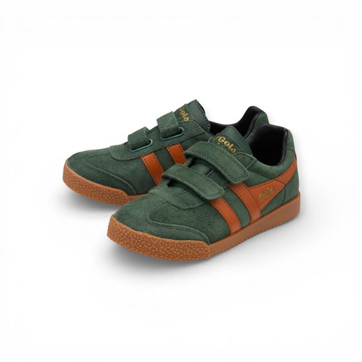 Gola Sneaker Harrier 2026 (Wildleder, Klettverschluss) dunkelgrün/orange/schwarz Kinder