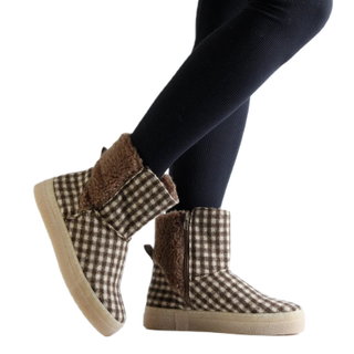 Grand Step Shoes Winter Boots Nicki Wool Bootie (lined, comfortable) - brown/grey ladies