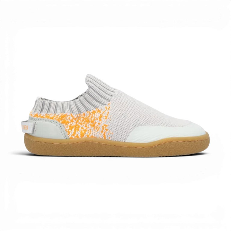 Groundies Barfussschuhe Sneaker Nara (Strickmaterial, Zero Drop, anatomisch Zehenbox) grau/orange Kinder