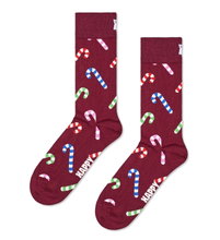 Happy Socks Tagessocke Crew Candy Cane (Zuckerstange) weinrot - 1 Paar