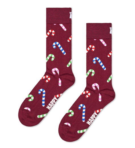 Happy Socks Tagessocke Crew Candy Cane (Zuckerstange) weinrot - 1 Paar