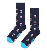 Happy Socks Tagessocke Crew Wine (Glas mit Wein) dunkelblau/rot Geschenkbox - 2 Paar