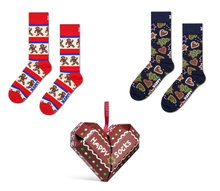 Happy Socks Tagessocke Crew Gingerbread Heart (Lebkuchen) Geschenkbox braun/navyblau/rot - 2 Paar