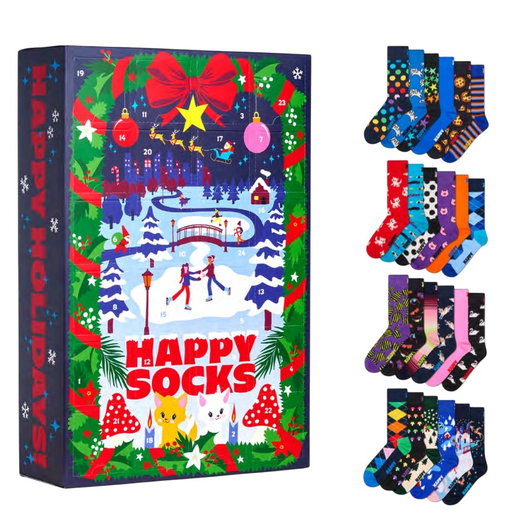 Happy Socks Tagessocke Crew Weihnachtsspecial #5 - Adventskalender 2025 mit 24 Paar - navyblau