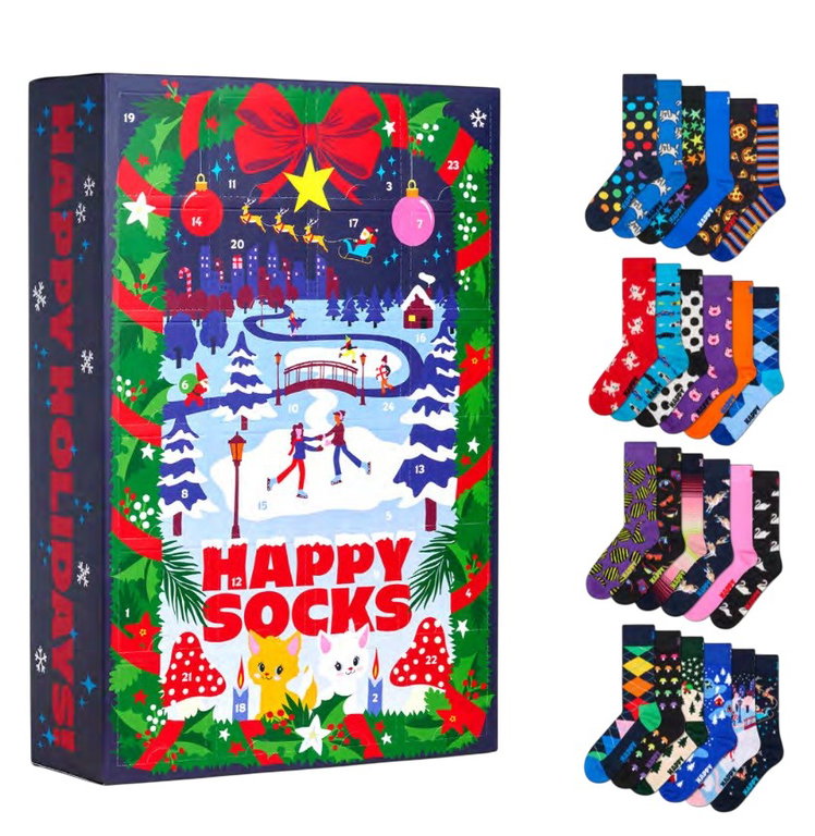 Happy Socks Tagessocke Crew Weihnachtsspecial #5 - Adventskalender 2025 mit 24 Paar - navyblau