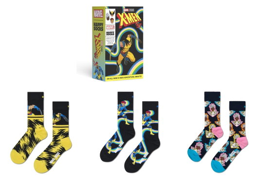 Happy Socks Tagessocke Crew Marvel X-Men Geschenkbox gelb - 3 Paar