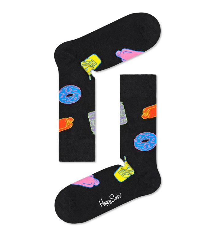 Happy Socks Tagessocke Crew The Simpsons All You Can Eat (Bio-Baumwolle) schwarz - 1 Paar