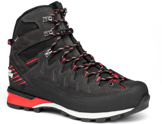 Hanwag Makra Pro Bunion GTX Hiking Shoes (Mountaineering, Waterproof, Suede) asphalt grey/red Men's
