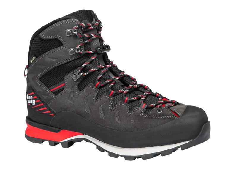 Hanwag Bergwanderschuhe Makra Pro GTX (Veloursleder, wasserdicht, Bergsteigen) asphaltgrau/rot Herren
