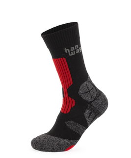 Hanwag Trekkingsocke Crew Trek Sock (schnelltrocknend, mittelstarke Polsterung) asphaltgrau/schwarz/rot - 1 Paar