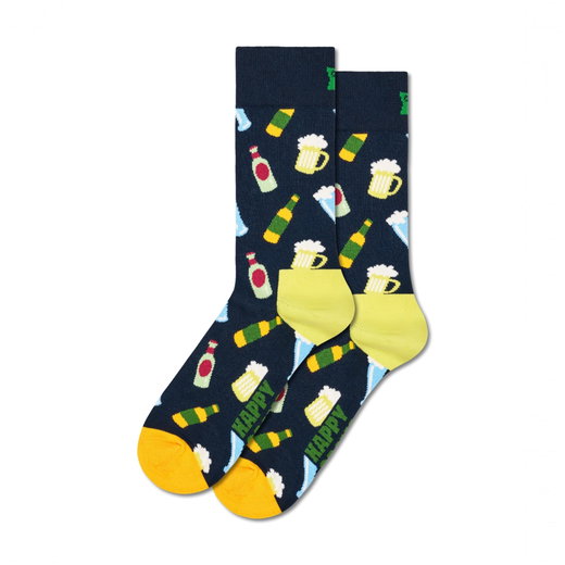 Happy Socks Tagessocke Crew Beer (Bier) navyblau/gelb - 1 Paar