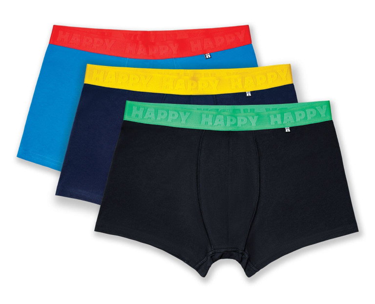 Happy Socks Underwear Boxer Shorts Solid Mix (Cotton) multicoloured navy blue/black/blue Men's - 3 pieces