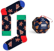 Happy Socks Tagessocke Crew Gingerbread Cookies Gift 2023 navyblau/braun <b>Geschenkbox </b> - 1 Paar