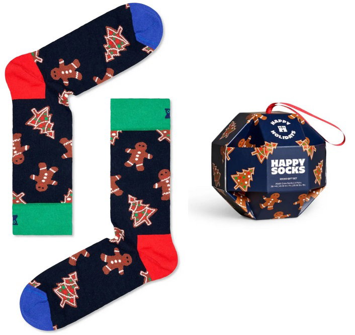 Happy Socks Tagessocke Crew Gingerbread Cookies Gift 2023 navyblau/braun <b>Geschenkbox </b> - 1 Paar
