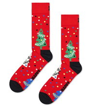 Happy Socks Tagessocke Crew Happy Holidays (Weihnachtsbaum) rot - 1 Paar