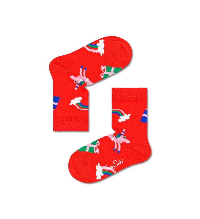 Happy Socks Tagessocke Kids Jumbo Unicorn (Einhorn) rot Jungen/Mädchen - 1 Paar
