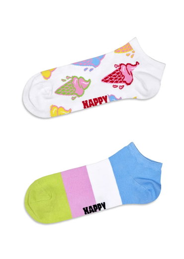 Happy Socks Tagessocke Sneaker Low Ice Cream & Stripe weiss/bunt - 2 Paar