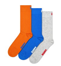 Happy Socks Tagessocke Crew Solid orange/blau/grau - 3 Paar