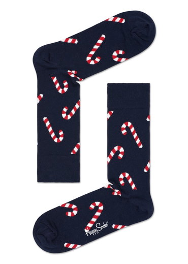 Happy Socks Tagessocke Crew Candy Cane (Zuckerstange) navyblau - 1 Paar