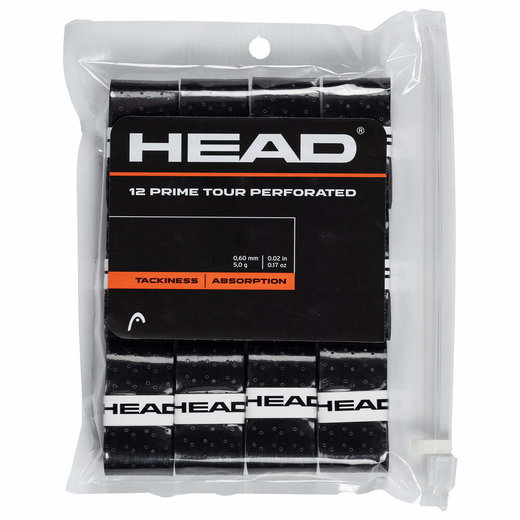 Head Overgrip Prime Tour Perforowany 0,6 mm (komfort, chwytność) czarny 12 sztuk w opakowaniu.