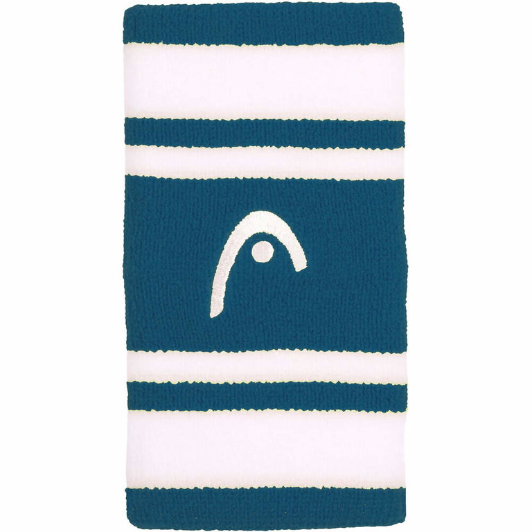 Head Sweatband Striped Wristband Jumbo Teal Blue/White - 2 Pieces
