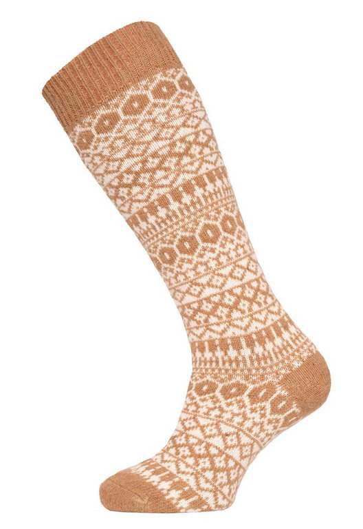 HomeOfSocks Kniestrümpfe Skandinavisch Norwegen (Lammwolle) braun - 1 Paar