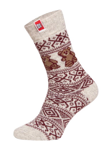 HomeOfSocks Wollsocke Thick Flag Teddy wollweiss/rot - 1 Paar