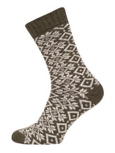 HomeOfSocks Wollsocke Hygge Wintermuster olivegrün Damen - 1 Paar