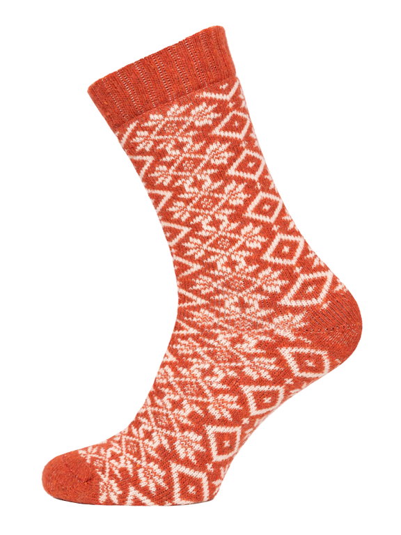 HomeOfSocks Wool Sock Hygge Winter Pattern Orange Ladies - 1 Pair