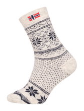 HomeOfSocks Wool Sock Scandinavian Thick Flag Norway ecru/navy blue - 1 Pair
