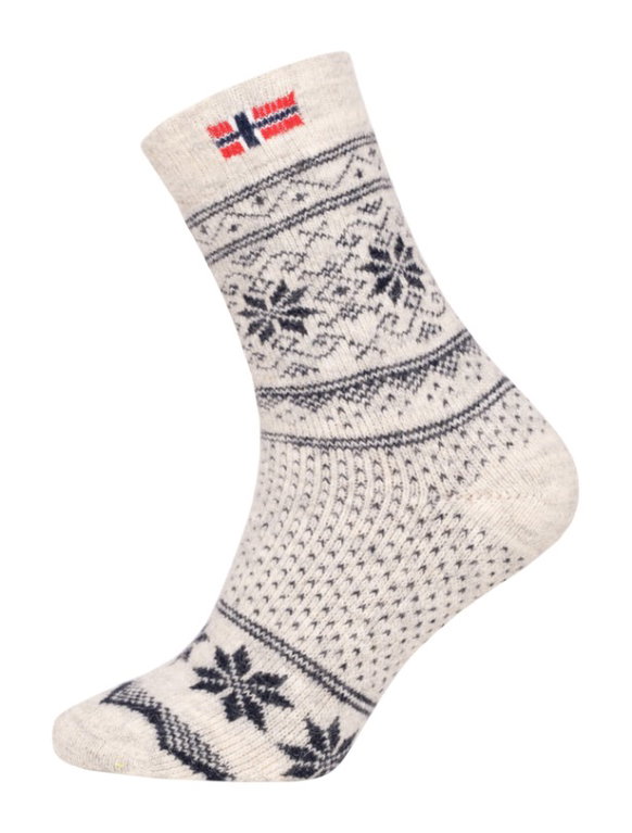 Skarpety wełniane HomeOfSocks Skandynawskie Grube Flaga Norwegii ecru/granatowy - 1 para