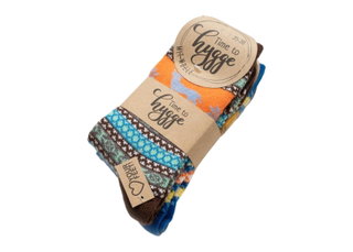 HomeOfSocks Wollsocken Hygge mit Elch Motiv mehrfarbig braun/blau Damen - 2 Paar